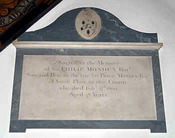 Monument to Sir Philip Monoux the younger in the chancel June 2012